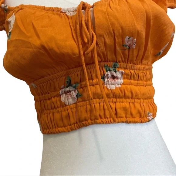 Zara orange floral milkmaid crop top - Picture 9 of 13